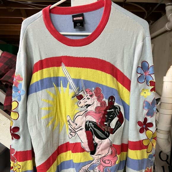 Deadpool Rainbow Unicorn Sweater - Size Large - Fun & Bold Marvel Style - Picture 1 of 3
